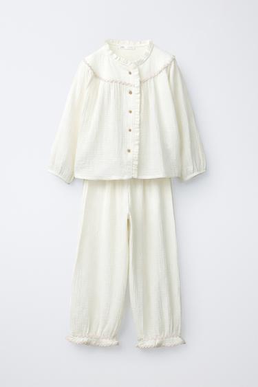 AGES 6-14 / CONTRAST RIPPLE TEXTURE PYJAMAS - Ecru by Zara