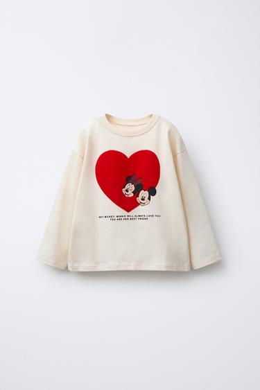MICKEY AND MINNIE MOUSE © DISNEY FLOCKED HEART T-SHIRT - Oyster-white by Zara