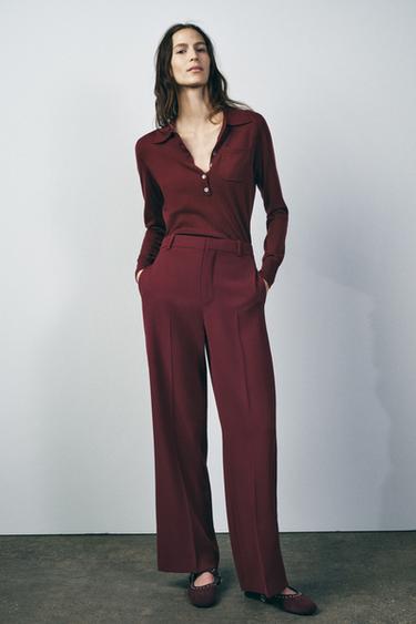 ZW COLLECTION HIGH-WAIST TROUSERS - Burgundy by Zara - Image 0