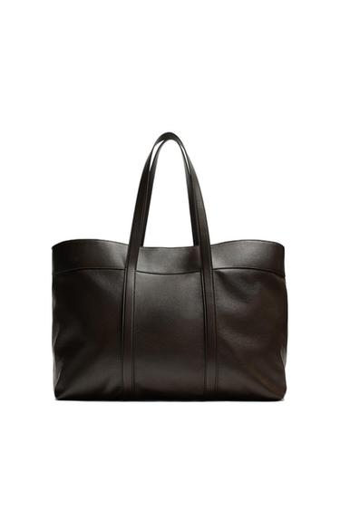 LEATHER TOTE BAG - Brown by Zara