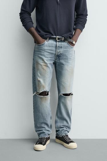 REGULAR FIT VINTAGE RIPPED JEANS - Blue by Zara