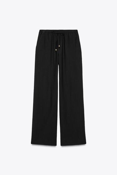 WIDE-LEG TROUSERS WITH ELASTIC WAISTBAND - Black by Zara