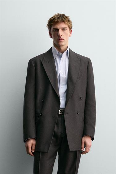 AARON LEVINE X ZARA DOUBLE-BREASTED WOOL SUIT BLAZER - Brown by Zara