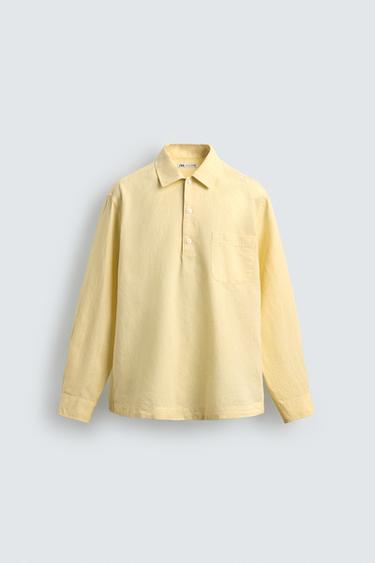 LINEN/COTTON POLO SHIRT - Yellow by Zara