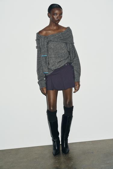 OFF-THE-SHOULDER KNIT JUMPER - Grey marl by Zara