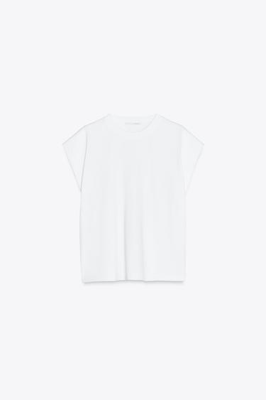 WASHED-EFFECT SLEEVELESS T-SHIRT - White by Zara