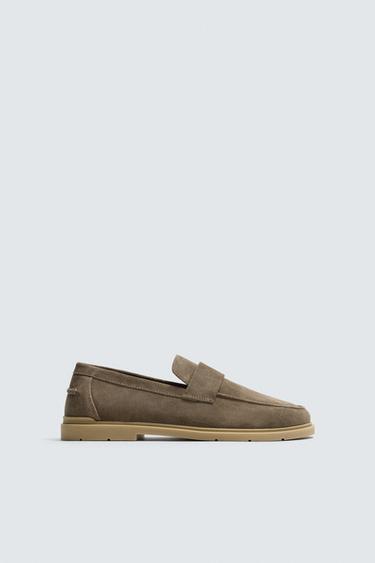 CASUAL LEATHER LOAFERS - Taupe Grey by Zara