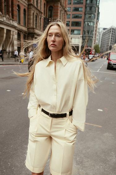 POPLIN SHIRT WITH BUTTONS - Light yellow by Zara