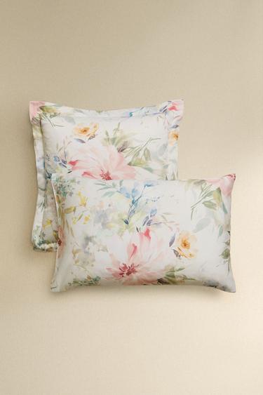 FLORAL PRINT SATEEN PILLOWCASE - Ecru by Zara