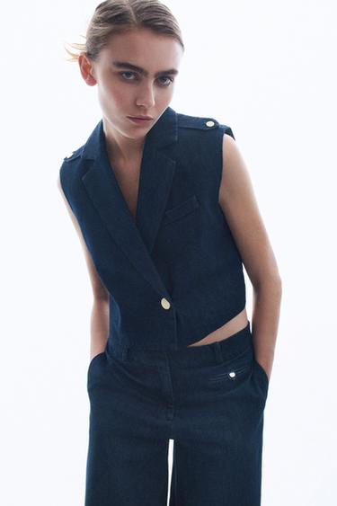 Z1975 SHORT DENIM WAISTCOAT - Blue by Zara