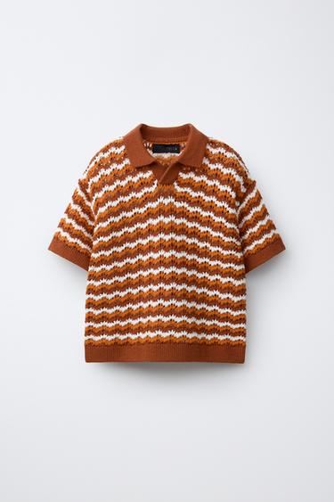 CROCHET KNIT POLO SHIRT - Orange by Zara