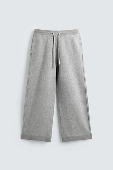 KNITTED WIDE-LEG TROUSERS - Grey marl by Zara