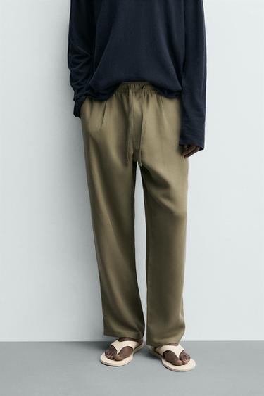 RELAXED FIT FLOWING TROUSERS - Olive green by Zara