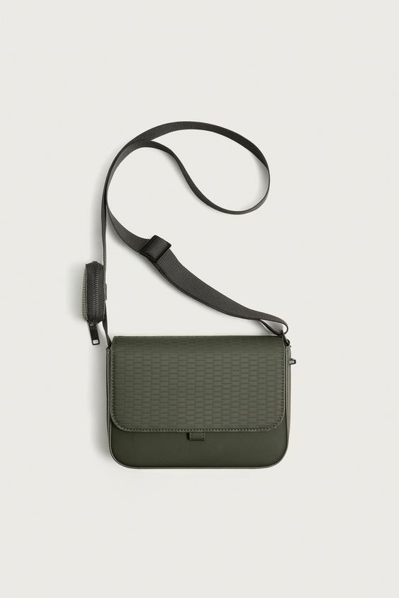 RUBBERISED TEXTURED CROSSBODY BAG - Khaki Green by Zara - Image 0