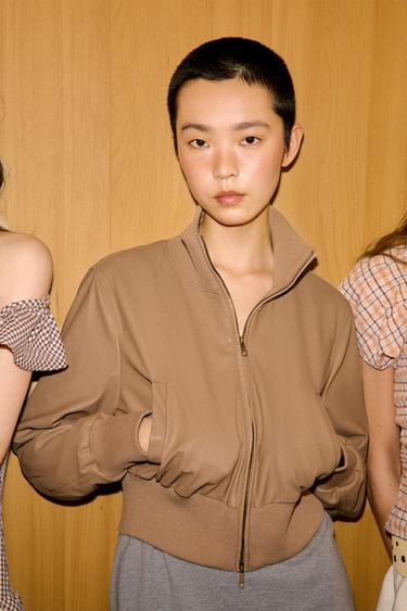 LEATHER EFFECT BOMBER JACKET - Dark camel by Zara