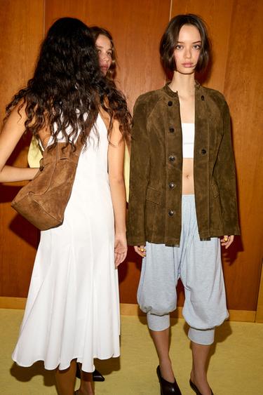 FITTED 100% LEATHER SUEDE JACKET - Light khaki by Zara