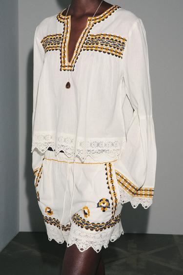 ZW COLLECTION EMBROIDERED SHIRT - Ecru by Zara