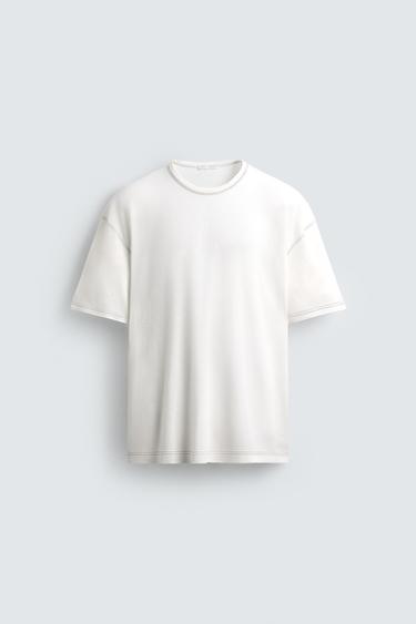 T-SHIRT WITH CONTRAST STITCHING - White by Zara