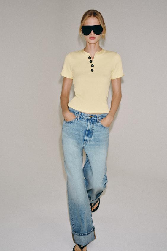 COTTON BUTTON T-SHIRT - Lemon by Zara - Image 0