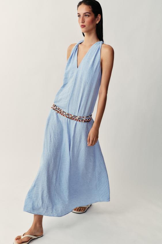 TWISTED SHOULDER LONG DRESS - Light blue by Zara - Image 0