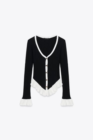 CONTRAST RUFFLE JACKET - Black / White by Zara