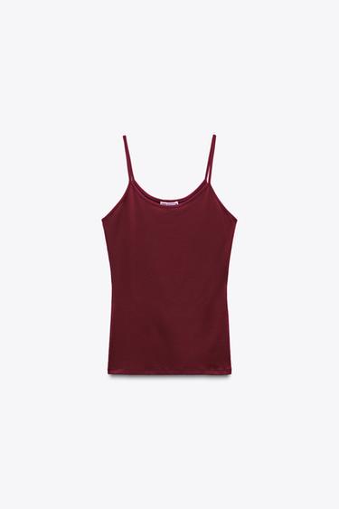 POLYAMIDE TOP WITH THIN STRAPS - Burgundy by Zara