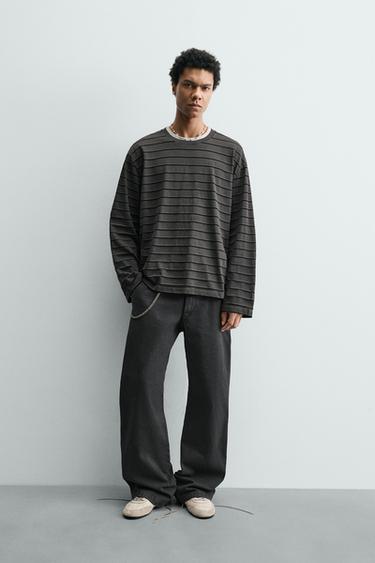JACQUARD STRIPED T-SHIRT - Grey by Zara
