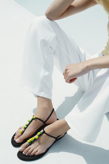 BEADED STRAP SANDALS - Black by Zara
