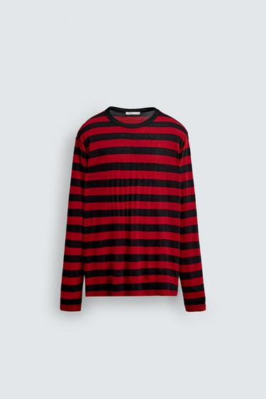 CONTRAST STRIPED T-SHIRT - Red by Zara