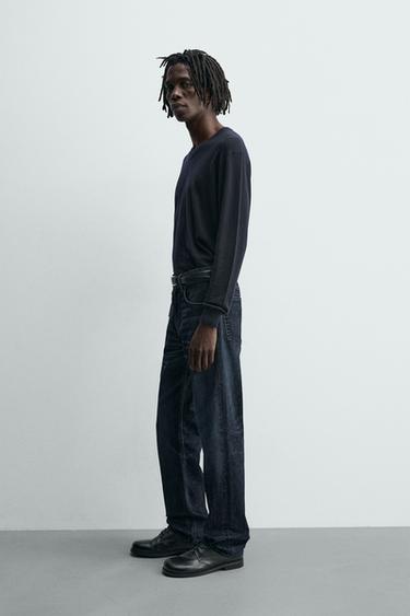 FLOCKED STRAIGHT-LEG JEANS - Navy blue by Zara