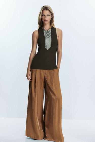 TEXTURED KNIT LONG TOP - Chocolate by Zara