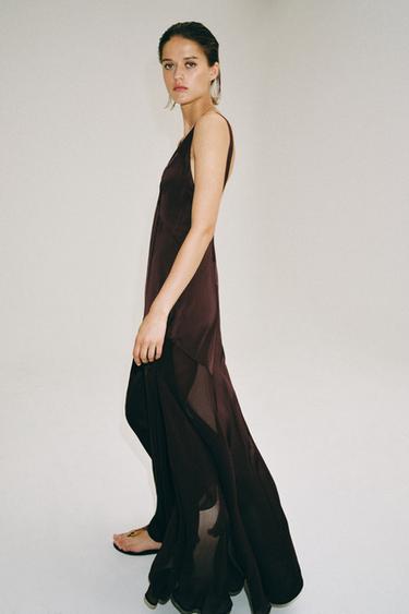 ZW COLLECTION SATIN LONG DRESS - GARNET by Zara