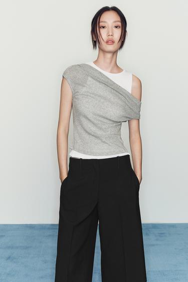 ASYMMETRIC DOUBLE T-SHIRT - Grey marl by Zara