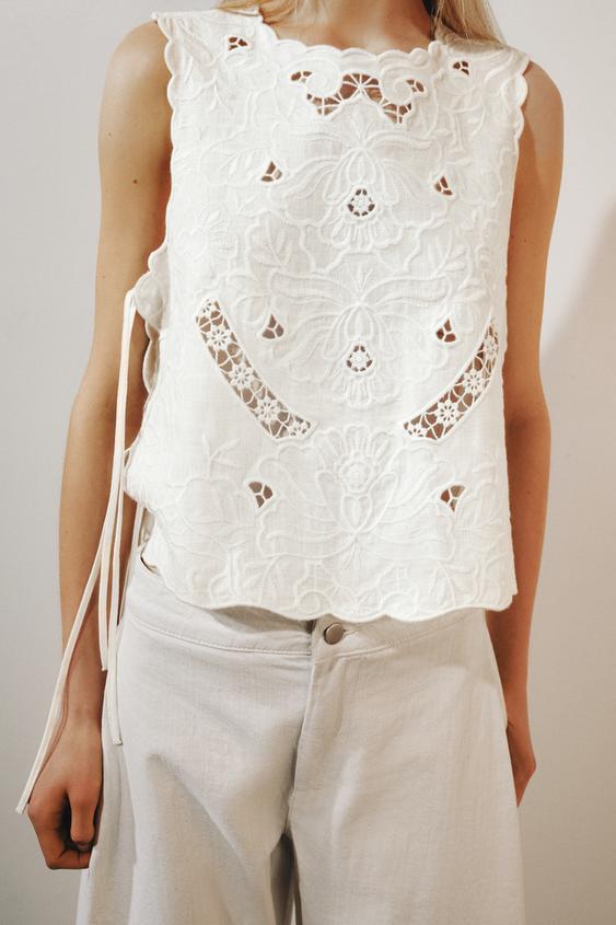 ZW COLLECTION EMBROIDERED BLOUSE - White by Zara - Image 0