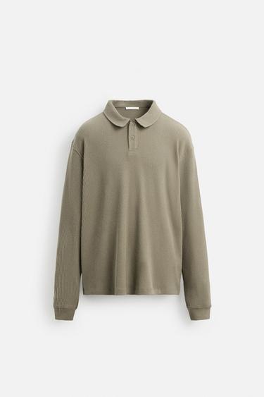 TEXTURED RIBBED POLO SHIRT - Light green by Zara