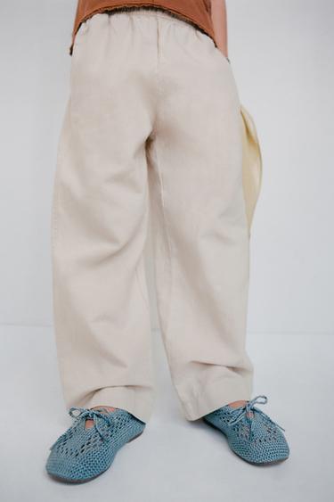 LACE-UP CROCHET BALLET FLATS WITH BOW - Blue by Zara
