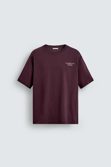 SLOGAN PRINT T-SHIRT - Burgundy by Zara