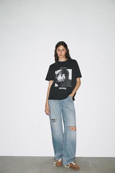 LADY GAGA FADED-EFFECT T-SHIRT - Black by Zara