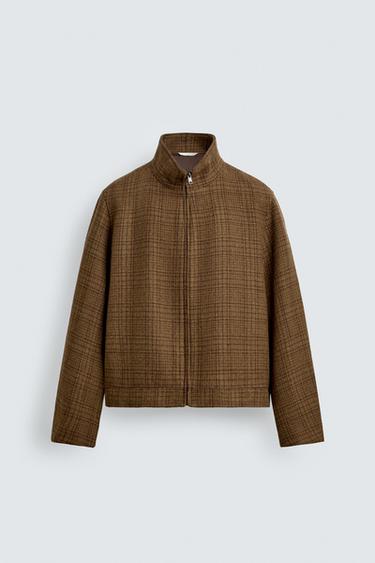 CHECK WOOL BLEND OVERSHIRT - Brown by Zara