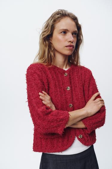 3/4 LENGTH SLEEVE KNIT CARDIGAN - Red by Zara