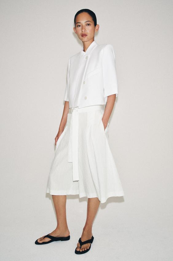 CROPPED SHORT SLEEVE BLAZER ZW COLLECTION - Ecru by Zara - Image 0
