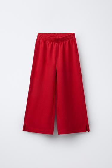 INTERLOCK WIDE-LEG TROUSERS - Red by Zara