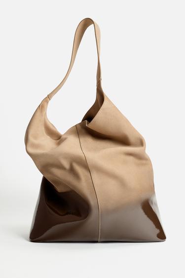 LACQUERED LEATHER SHOPPER BAG - Sand Brown by Zara