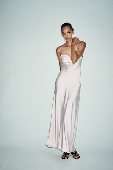 LONG SATIN DRESS - stone by Zara
