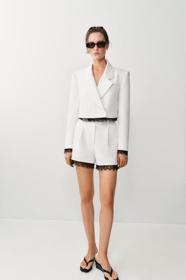 COMBINED LACE SHOULDER PAD BLAZER - Oyster-white by Zara