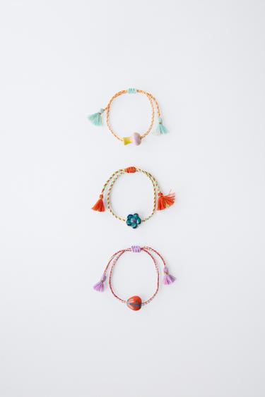 PACK OF THREE CORD BRACELETS WITH CERAMIC - Multicoloured by Zara