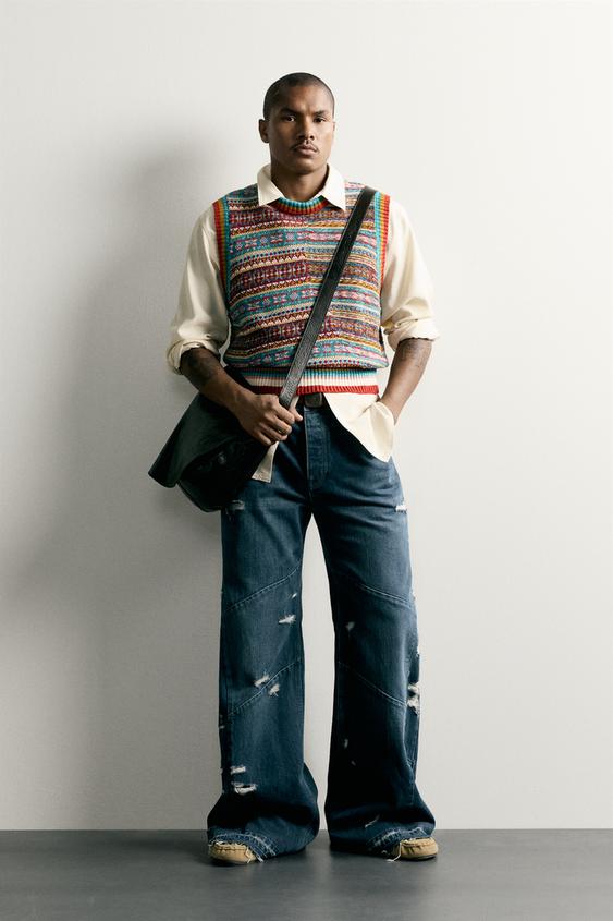 PATCHWORK JACQUARD KNIT VEST - Turquoise by Zara - Image 0