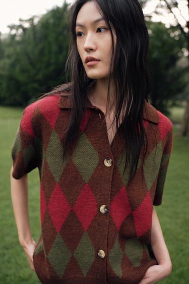 ARGYLE KNIT POLO CARDIGAN - Multicoloured by Zara