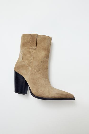 SPLIT SUEDE COWBOY ANKLE BOOTS - Sand Brown by Zara