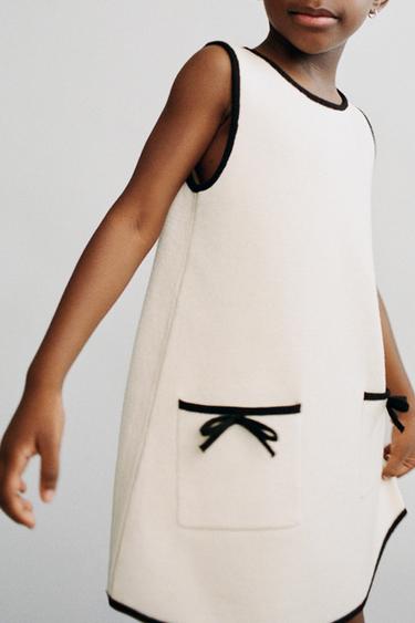 CONTRAST BOW KNIT DRESS - Ecru / Black by Zara